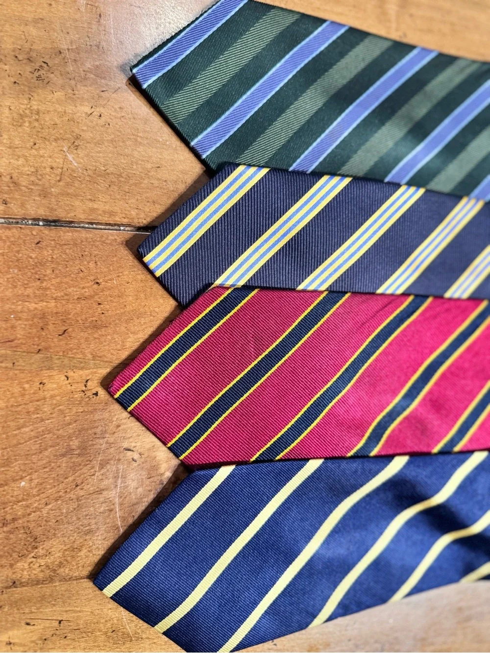 4 Brooks Brothers Striped Tie Set — Green, Navy, Burgundy, Navy